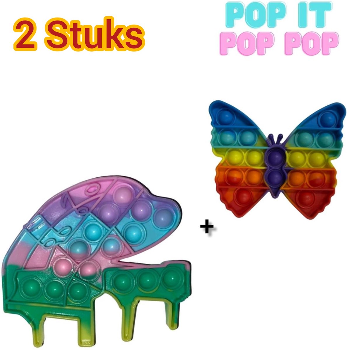 Fidget toys Set | 2 stuks Pop it Regenboog Multi Color | Piano + Vlinder | Anti stress 2021 | Van Tik Tok | Meisjes jongens volwassenen | Verjaardag of Kerst cadeautip